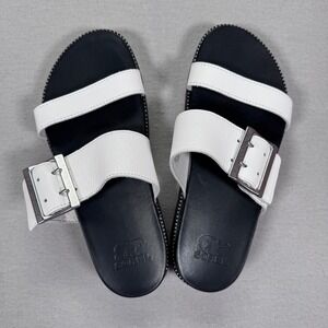 Sorel Womens White Leather Slide Sandals Two Strap Buckle 6.5